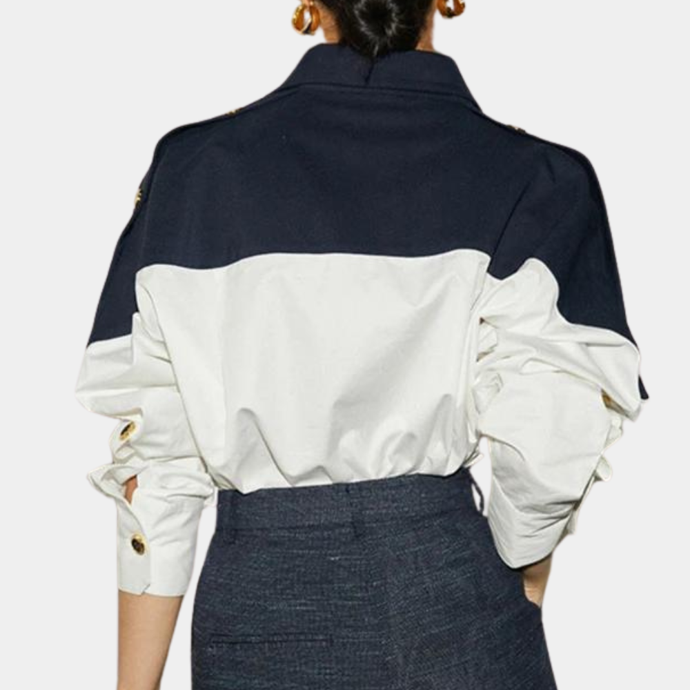 Kleurblok Blouse met Klassieke Kraag en Moderne Stijl