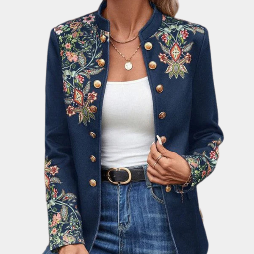 Elegante Blazer met Bloemenborduursel en Gouden Knopen