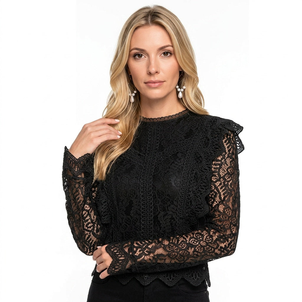 Elegante Kant Blouse met Lange Mouwen