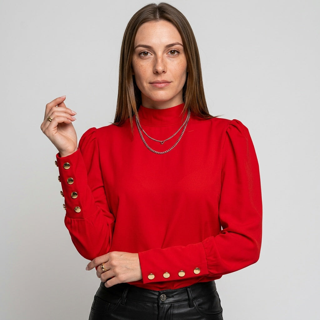Elegante Top met Gouden Knopen en Lange Mouwen