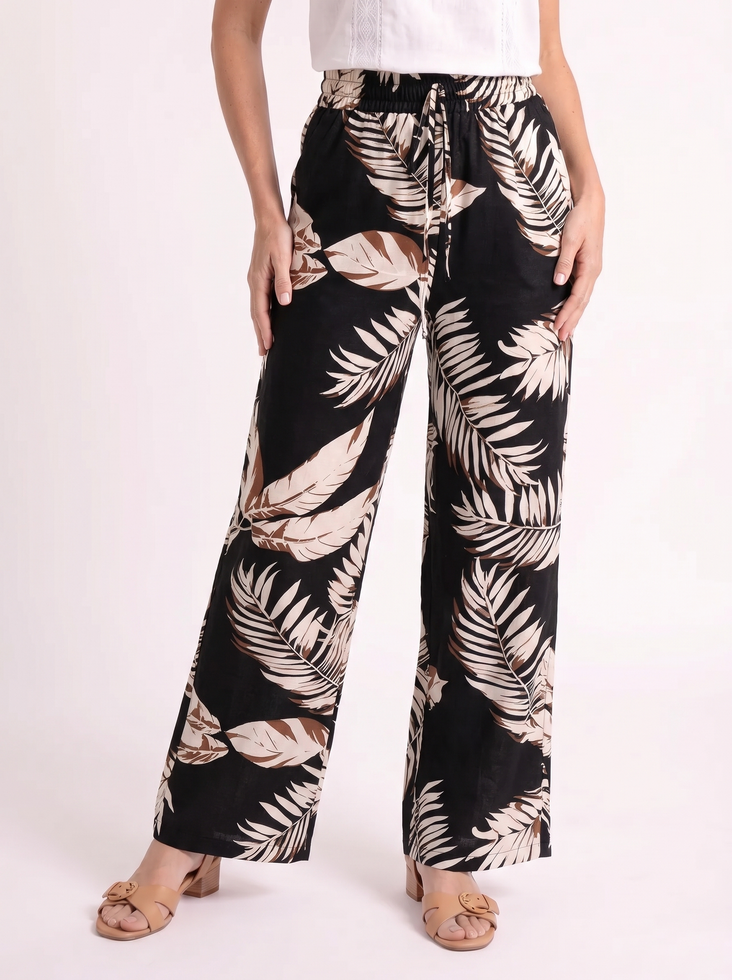 Iris – Tropische Palmprint Wide-Leg Broek