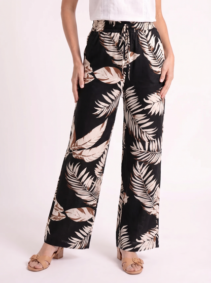 Iris – Tropische Palmprint Wide-Leg Broek