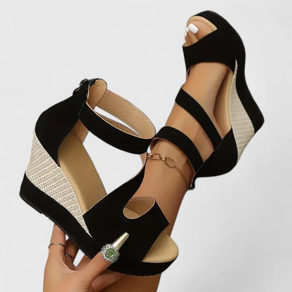 Zwarte Selviana orthopedische wedge sandalen, zijaanzicht