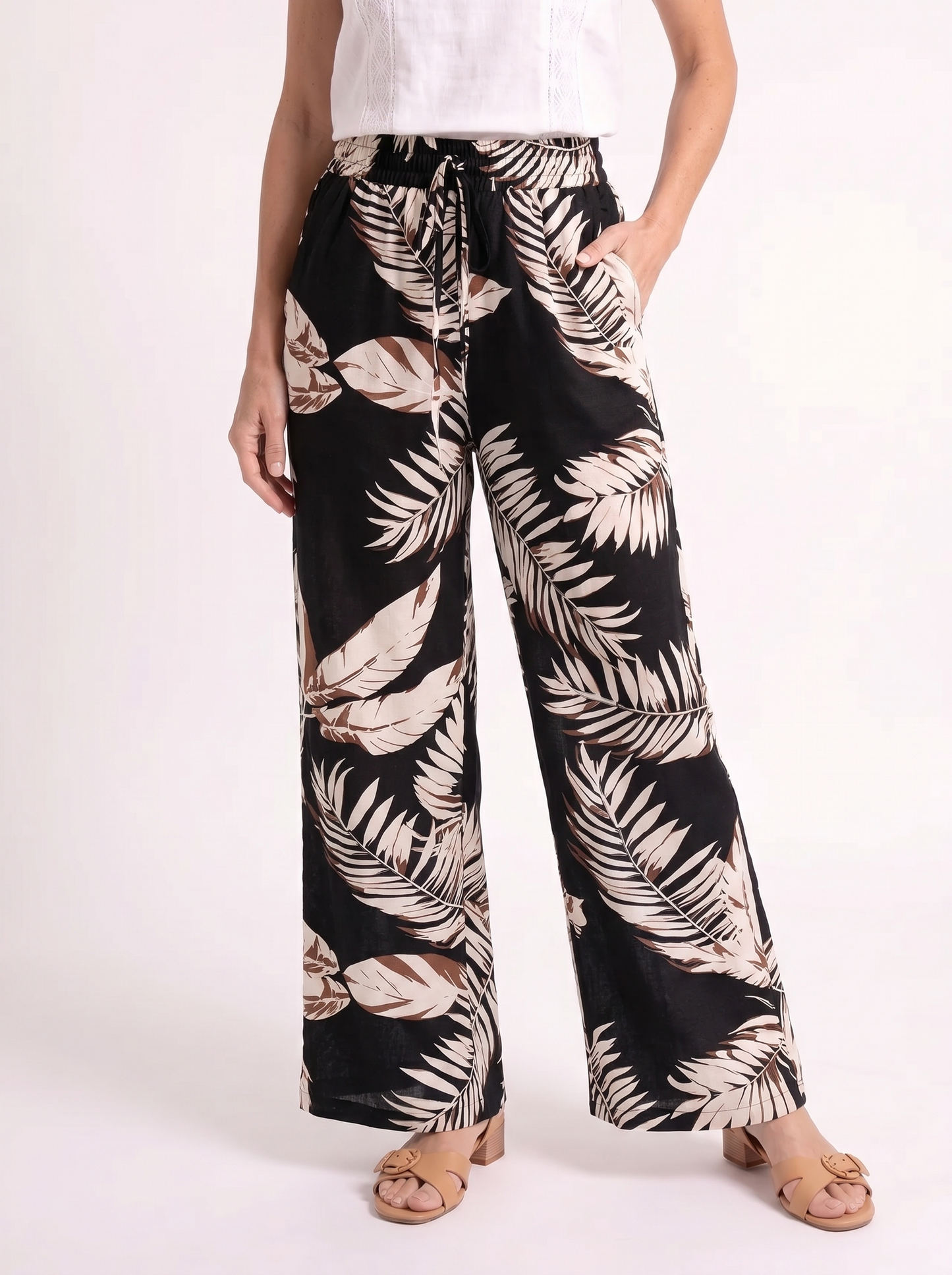 Iris – Tropische Palmprint Wide-Leg Broek