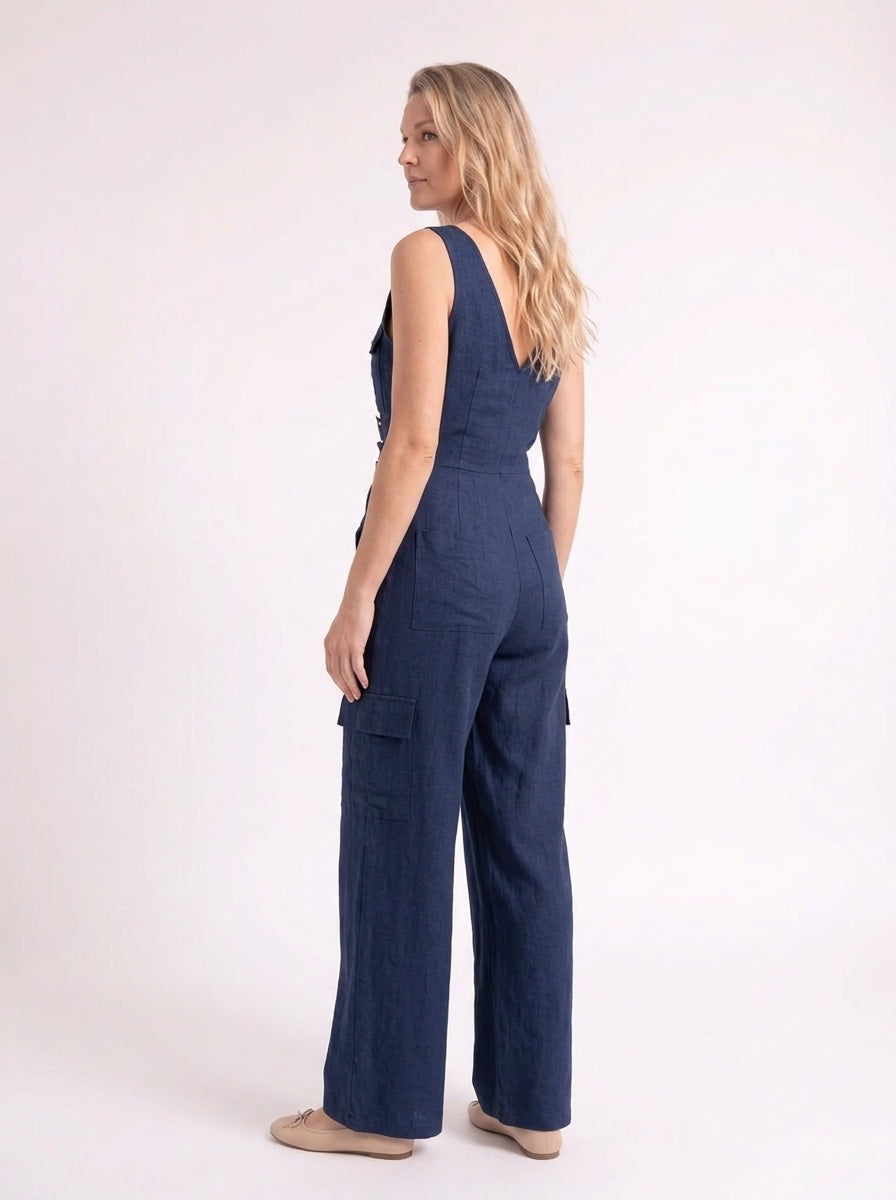 Fleur – Stijlvolle Linnen Cargo Jumpsuit