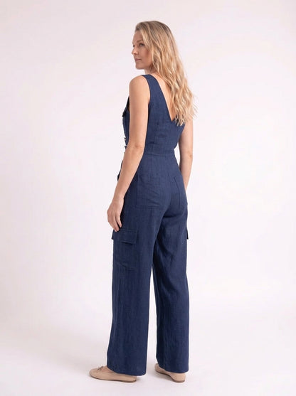 Fleur – Stijlvolle Linnen Cargo Jumpsuit