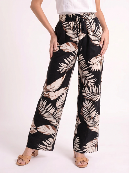 Iris – Tropische Palmprint Wide-Leg Broek