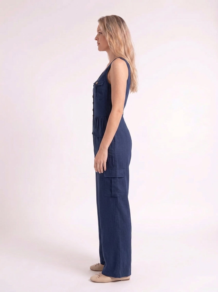 Fleur – Stijlvolle Linnen Cargo Jumpsuit