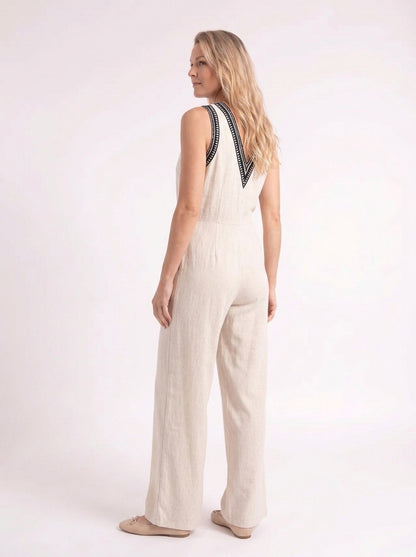Noor – Elegante Linnen Jumpsuit met Geborduurd Detail