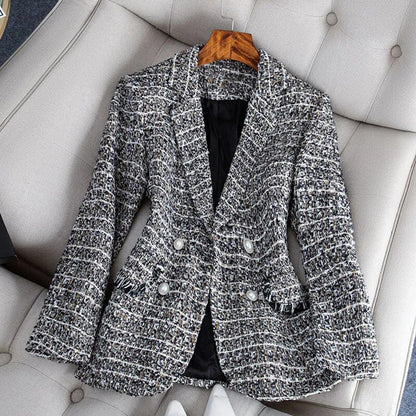 Elegante Tweed Blazer met Getailleerde Pasvorm