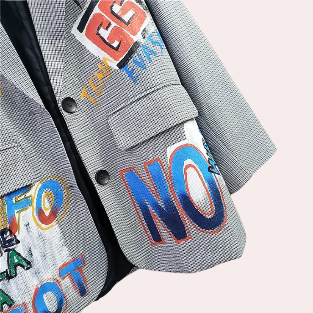 Oversized Blazer met Grafische Print en Tekst