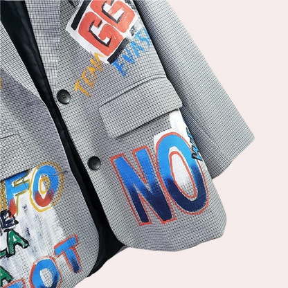 Oversized Blazer met Grafische Print en Tekst