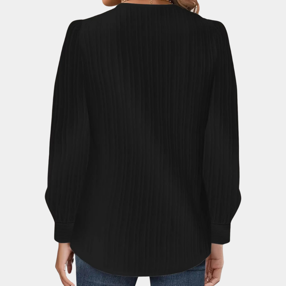 Casual Rib Top met Knopen en V-hals