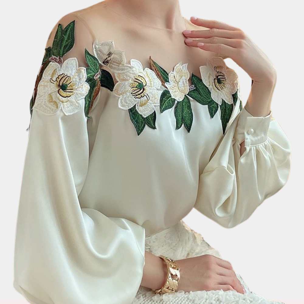 Elegante Off Shoulder Blouse met Bloemenborduursel