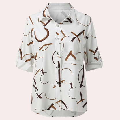 Bedrukte Blouse met Knopen en Korte Mouwen