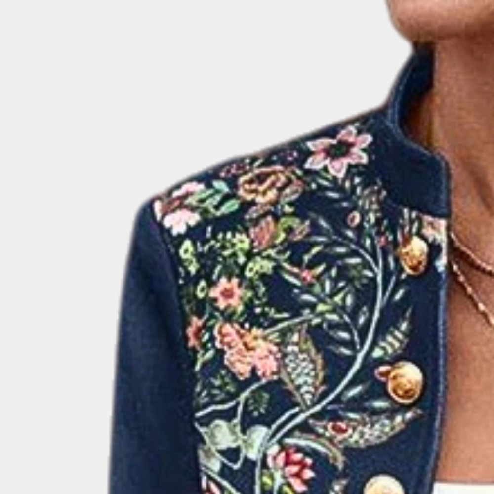 Elegante Blazer met Bloemenborduursel en Gouden Knopen