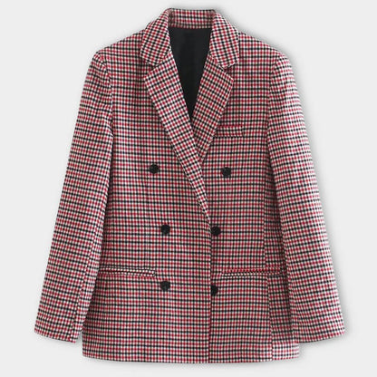 Geruite Blazer met Dubbele Knopen en Getailleerde Pasvorm