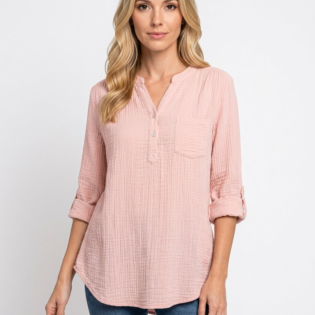 Elegante Blouse Jurk met Knopen en Lange Mouwen