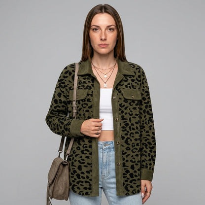 Luipaardprint Denim Jas met Knopen