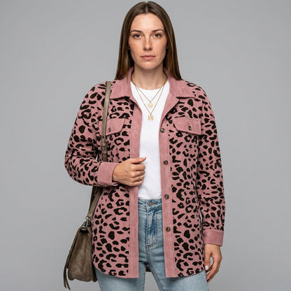 Luipaardprint Denim Jas met Knopen