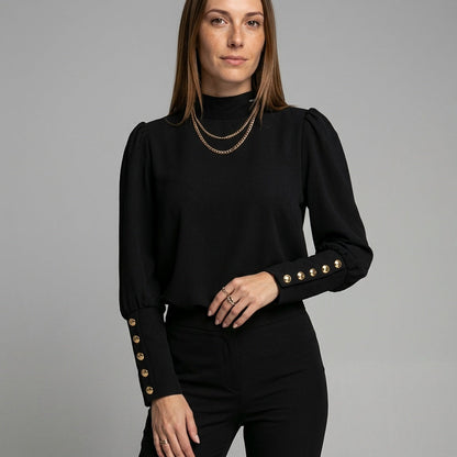 Elegante Top met Gouden Knopen en Lange Mouwen