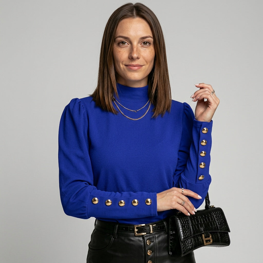 Elegante Top met Gouden Knopen en Lange Mouwen