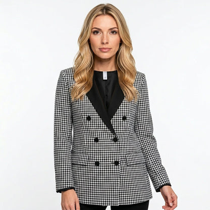 Geruite Blazer met Dubbele Knopen en Getailleerde Pasvorm