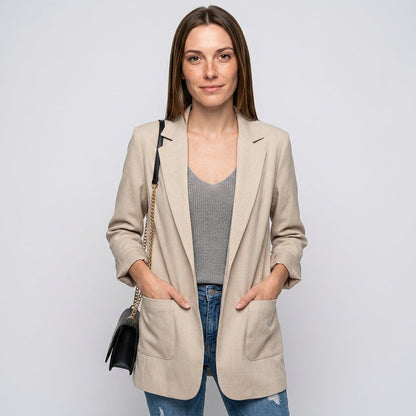 Lange Blazer met Open Voorkant en Slim Fit