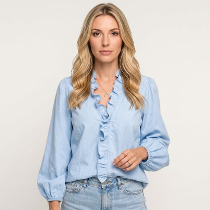 Blouse met Ruffle Kraag en Lange Mouwen