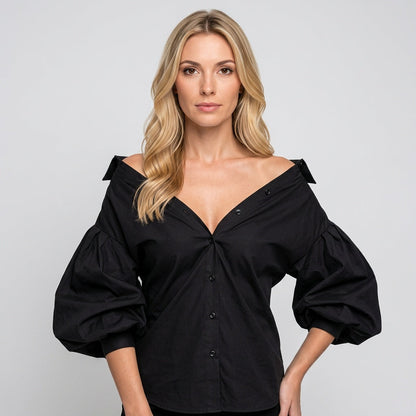 Oversized Blouse met V Hals en Moderne Pasvorm