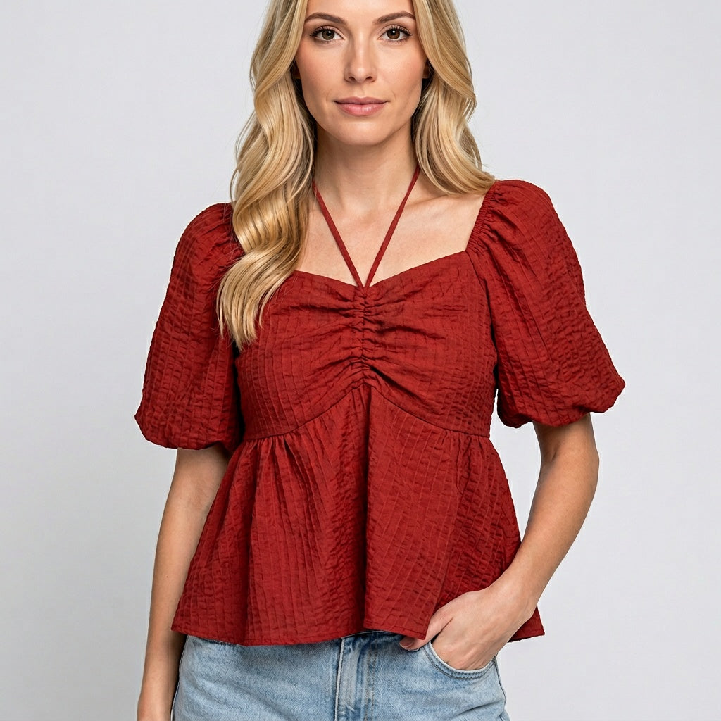 Romantische Blouse met Pofmouwen en Vrouwelijke Pasvorm