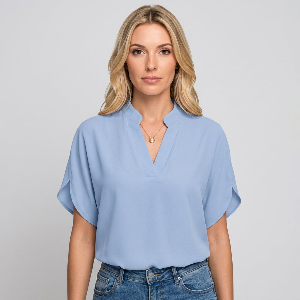Elegante V Hals Blouse met Korte Mouwen