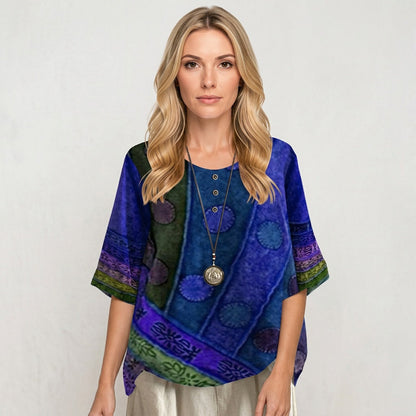 Artistieke Blouse met Patchwork Print en Losse Pasvorm
