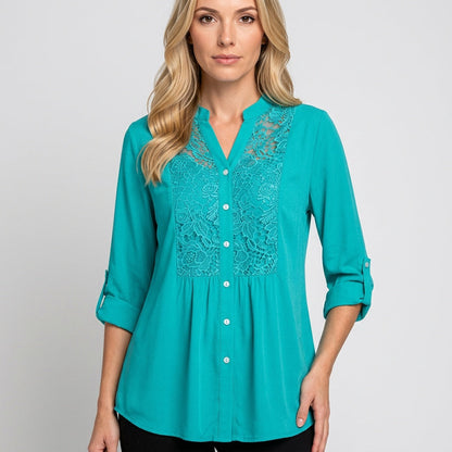 Elegante Tuniek Blouse met Kantdetails en Knopen