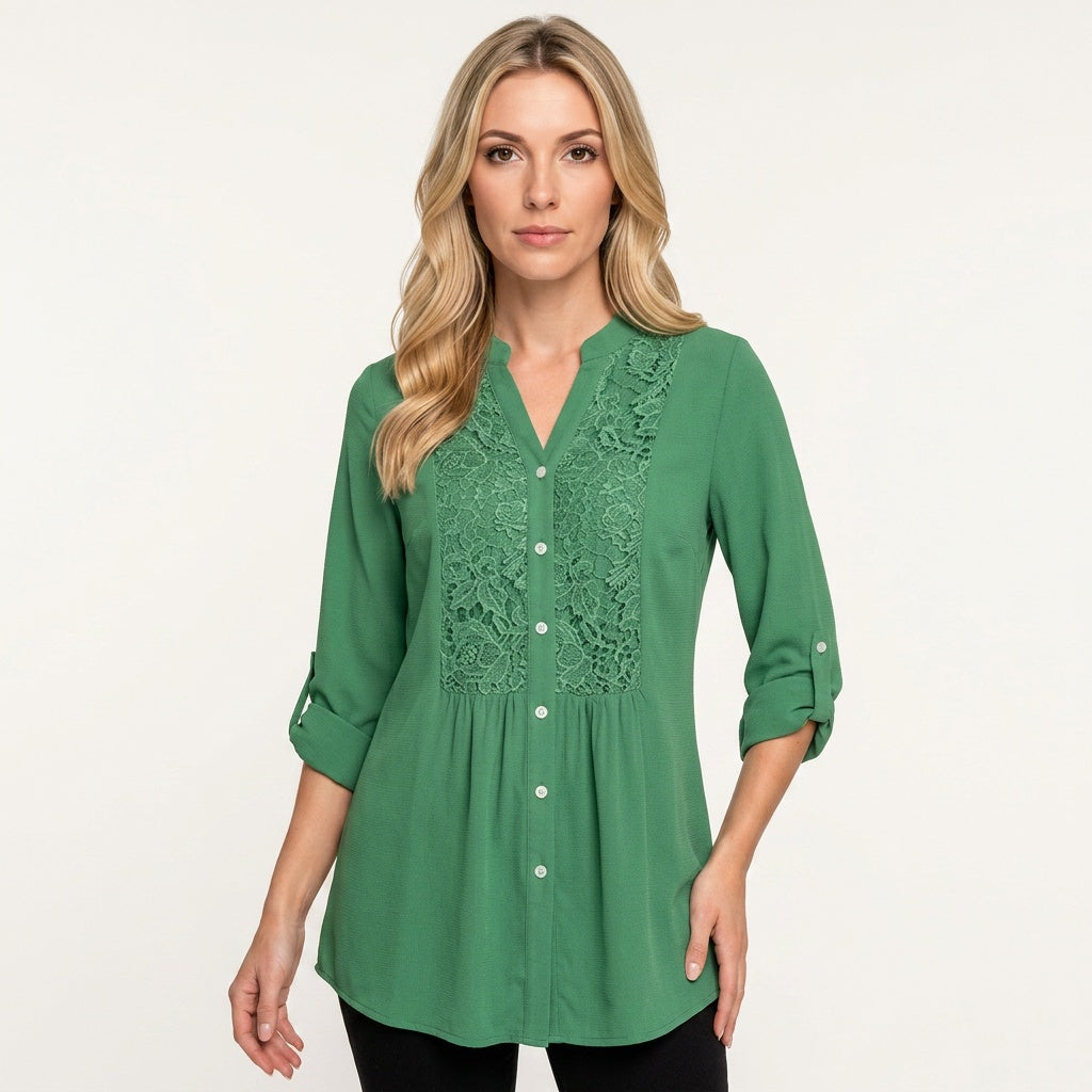 Elegante Tuniek Blouse met Kantdetails en Knopen