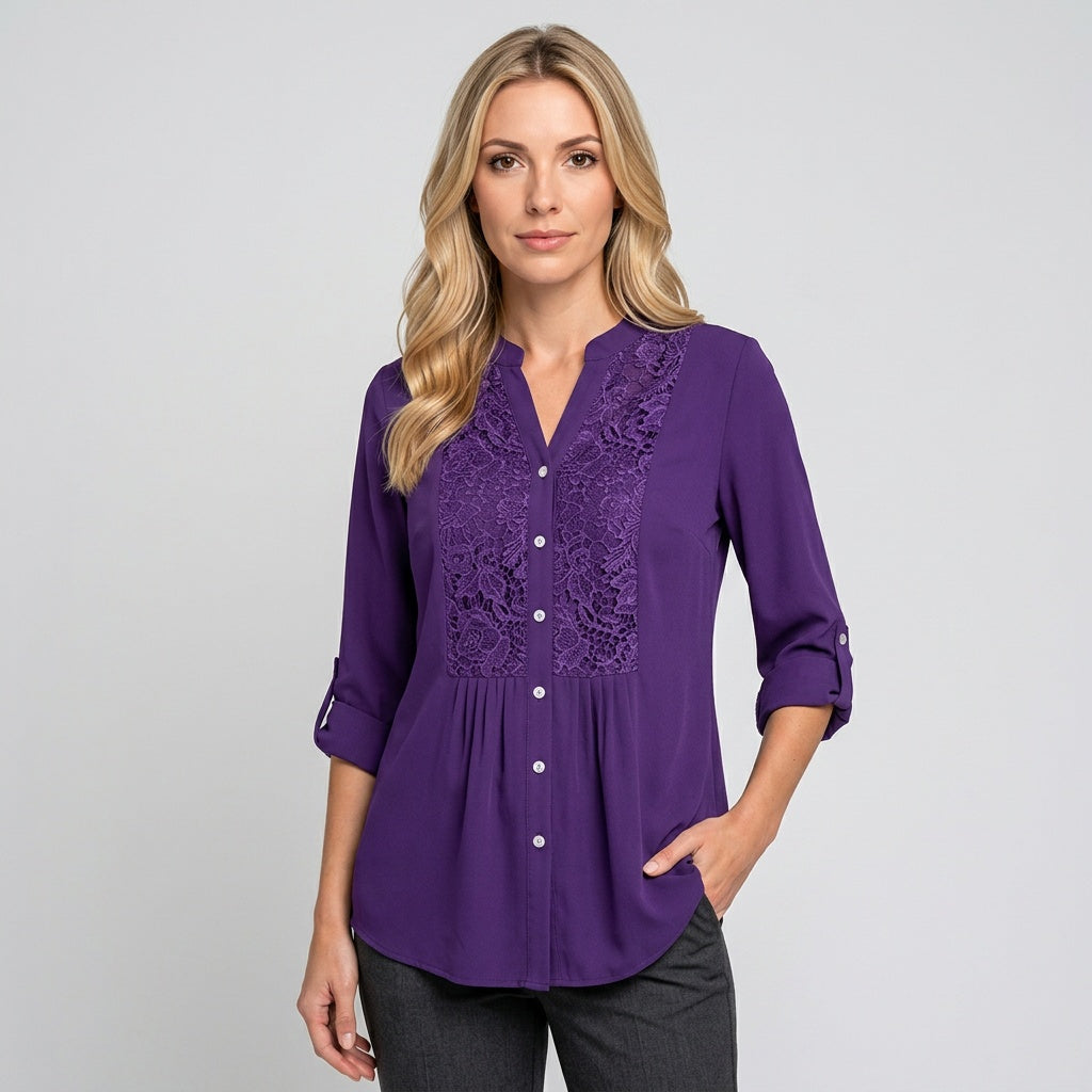 Elegante Tuniek Blouse met Kantdetails en Knopen