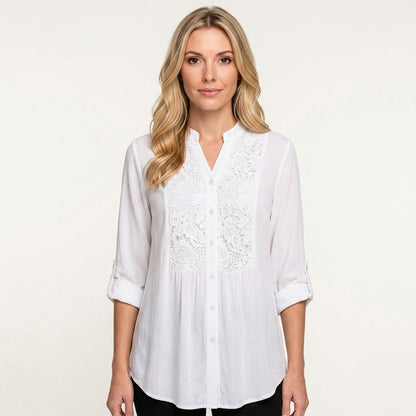 Elegante Tuniek Blouse met Kantdetails en Knopen