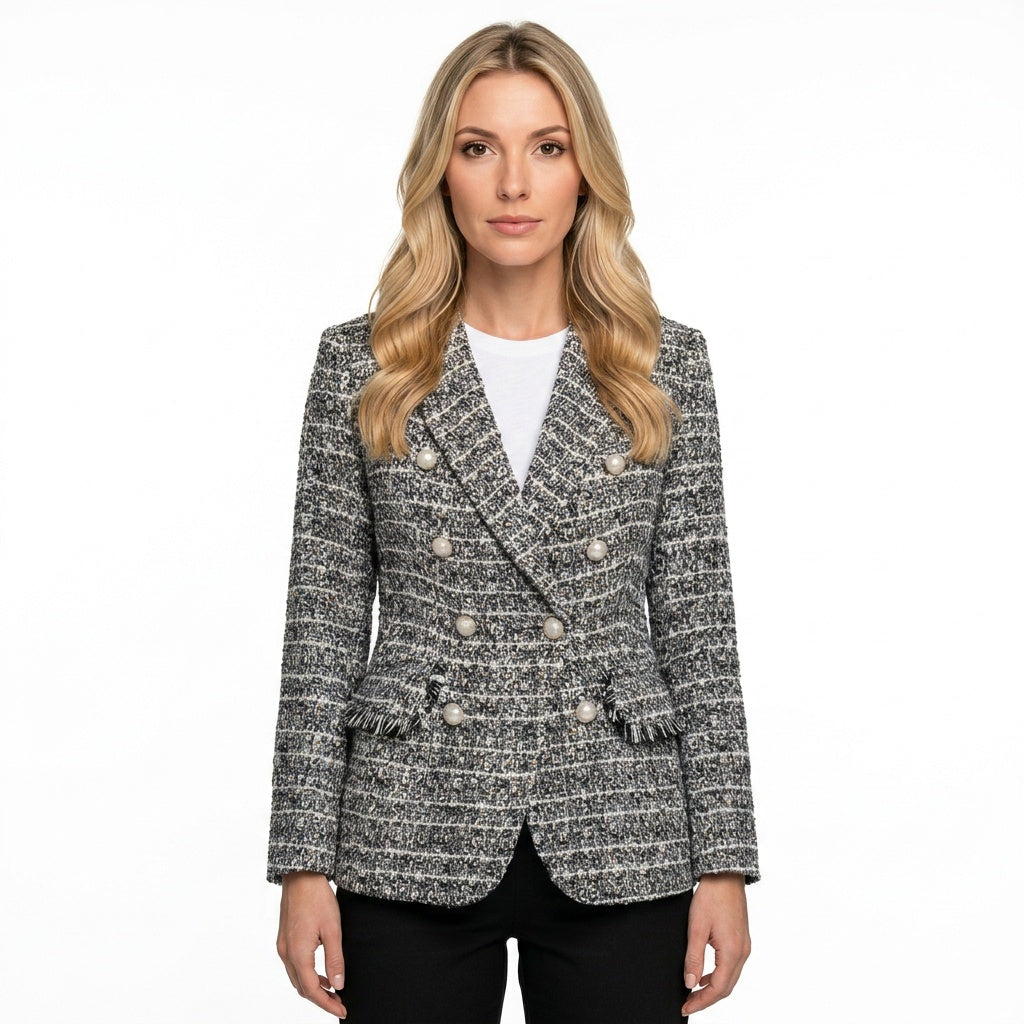 Elegante Tweed Blazer met Getailleerde Pasvorm