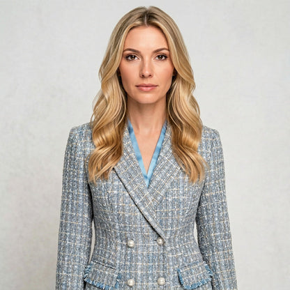 Elegante Tweed Blazer met Getailleerde Pasvorm