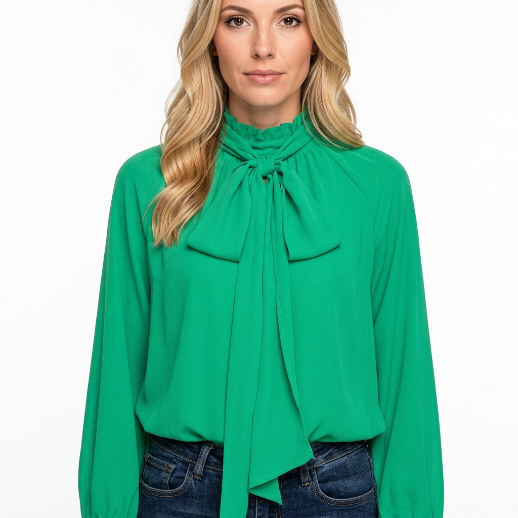 Elegante Blouse met Strikdetail en Losse Pasvorm
