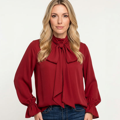 Elegante Blouse met Strikdetail en Losse Pasvorm