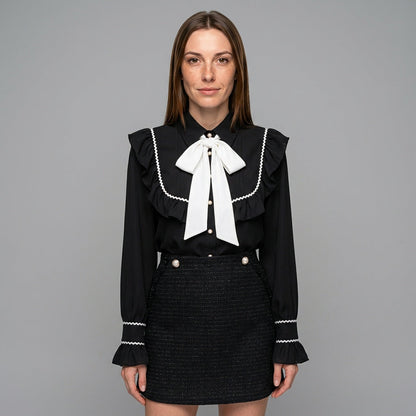 Elegante Tweed Jurk met Strik en Klassieke Stijl