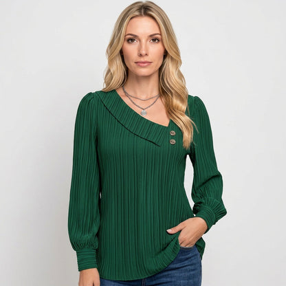 Casual Rib Top met Knopen en V-hals