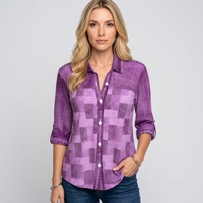 Patchwork Denim Blouse met Lange Mouwen en Casual Look