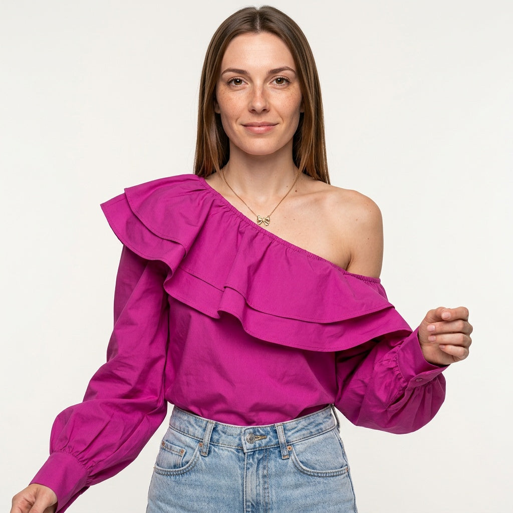 Off Shoulder Blouse met Ruches en Elegante Pasvorm