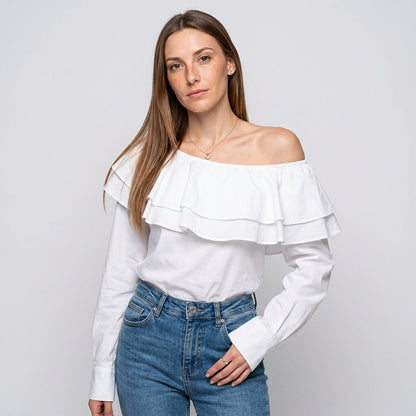 Off Shoulder Blouse met Ruches en Elegante Pasvorm