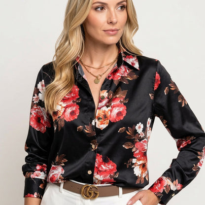 Geprinte Blouse met V-hals en Losse Pasvorm