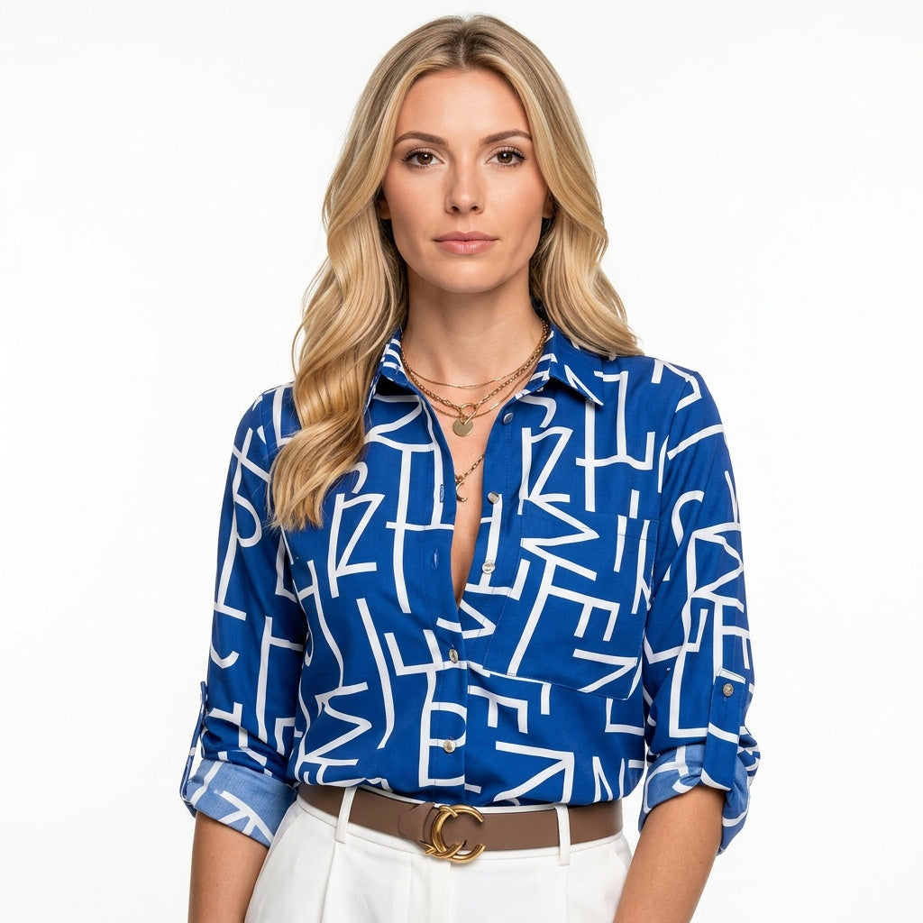 Geprinte Blouse met V-hals en Losse Pasvorm