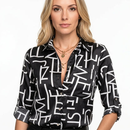 Geprinte Blouse met V-hals en Losse Pasvorm