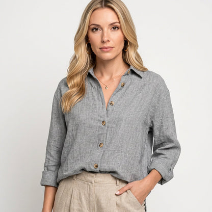 Linnen Blouse met Knopen en Relaxte Pasvorm